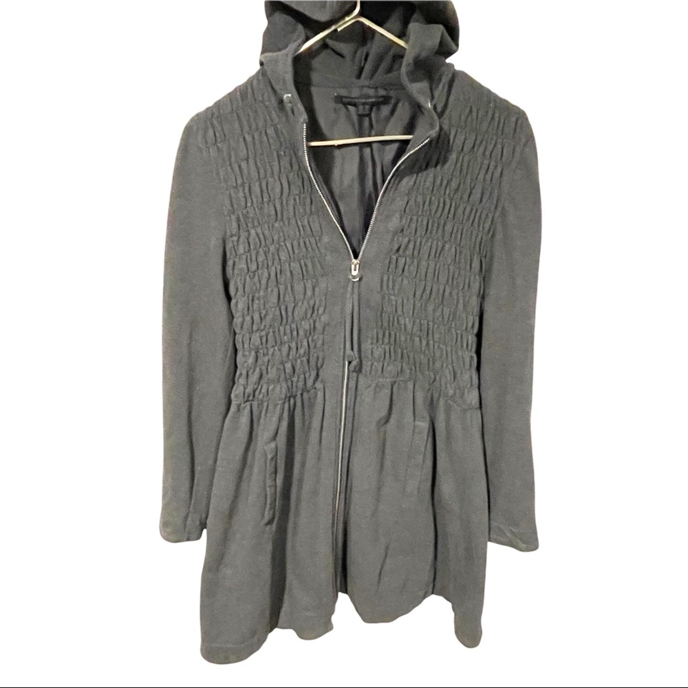 Katherine Barclay Size Large Grey Smocked Full Zip Hooded Lined Jacket